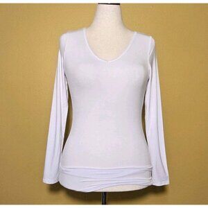 OThread & Co. Womens Small White Long Sleeve T-Shirt Scoop Neck Basic Stretchy